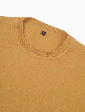 Mustard Short Sleeve Cotton, Cashmere & Silk Knit T Shirt | 40 Colori