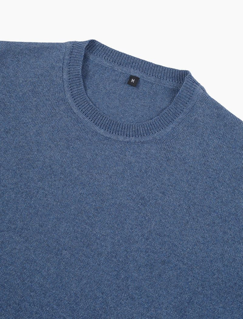 Denim Blue Short Sleeve Cotton, Cashmere & Silk Knit T Shirt | 40 Colori